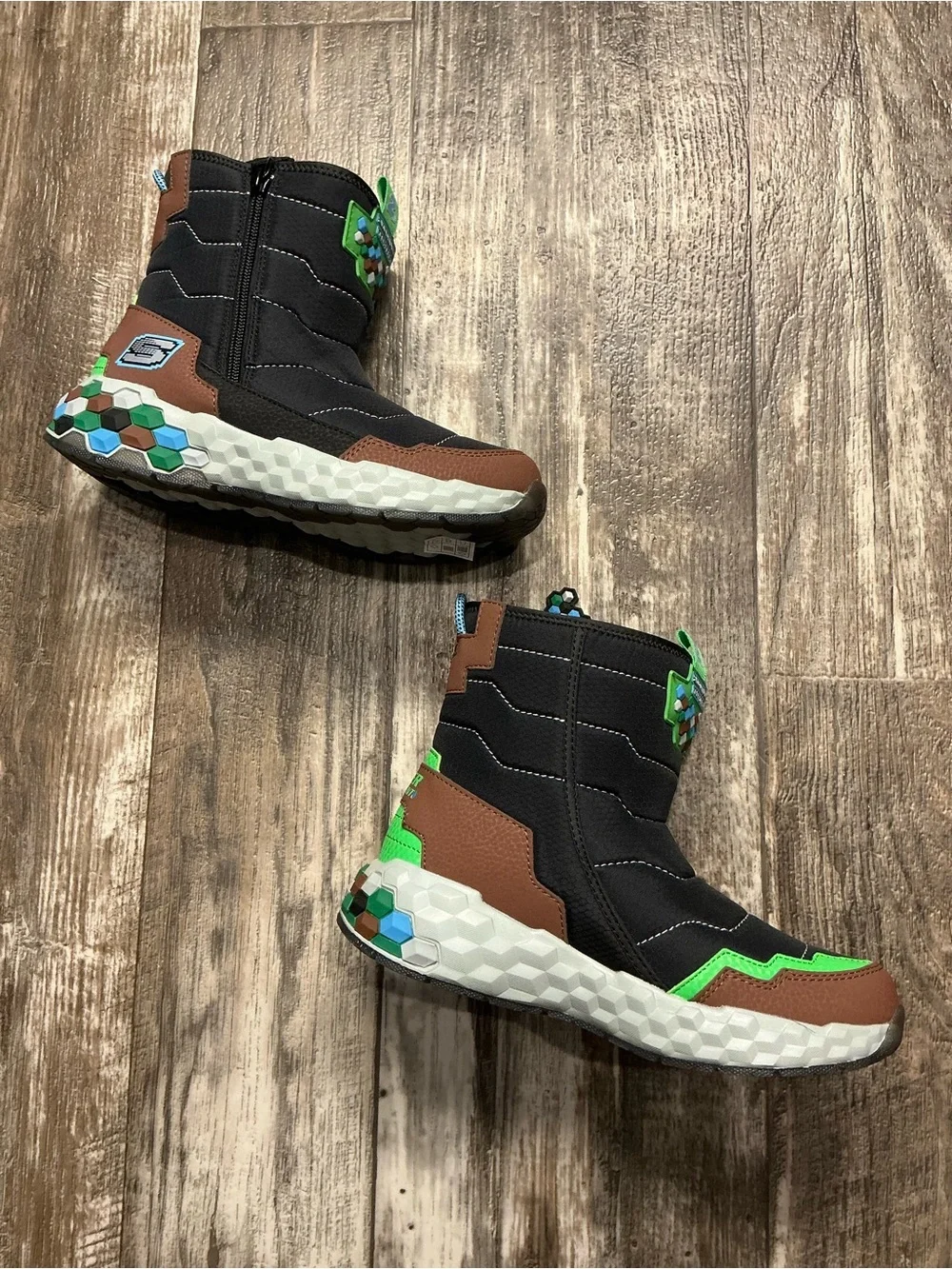 Skechers Minecraft Kids Black, Brown & Green Rain/Snow Boots Size 3.5